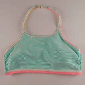 SO Pop Stitch Ribbed High Neck Bikini Top Juniors Size Large Mint Green Striped